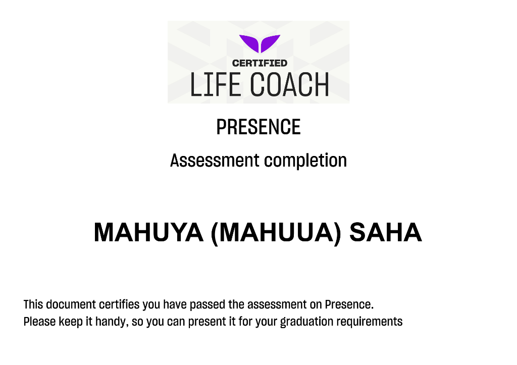 Presence Assessment Completion Certificate